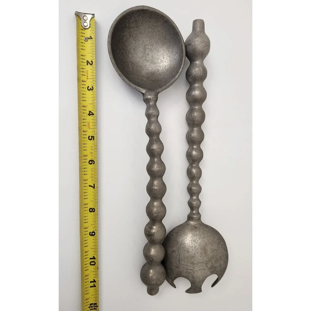 Vintage Metal‎ Salad Servers Serving Spoon Spork Kitchen Utensils Decor